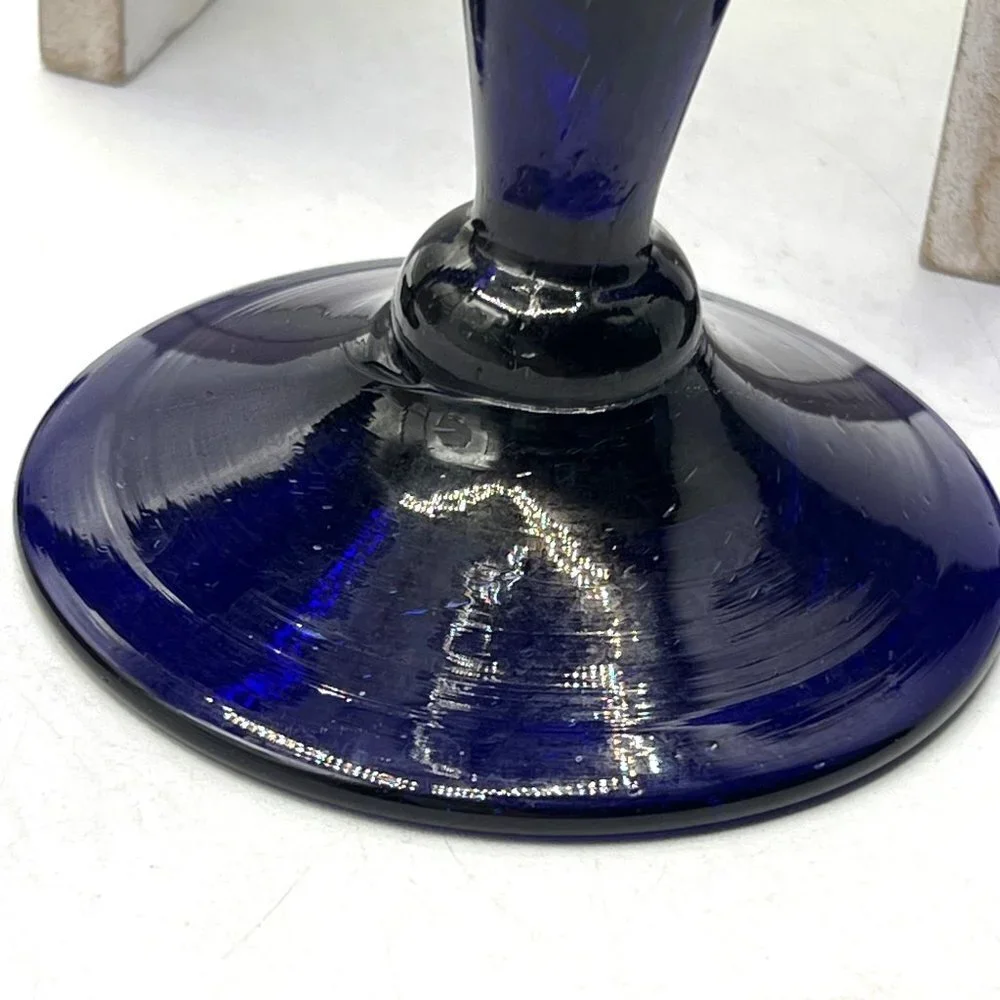 Vintage retro Set Of 4 Cobalt Blue Wine Engraved Bristol Glasses